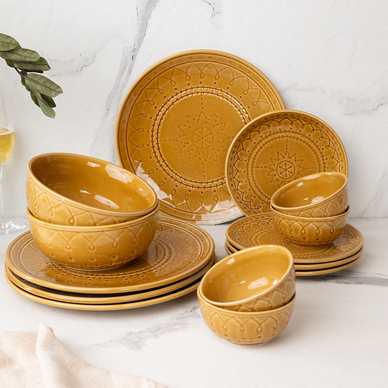 Dinner Set - Ekta Dinnerware (Yellow) - Fourteen Piece Set