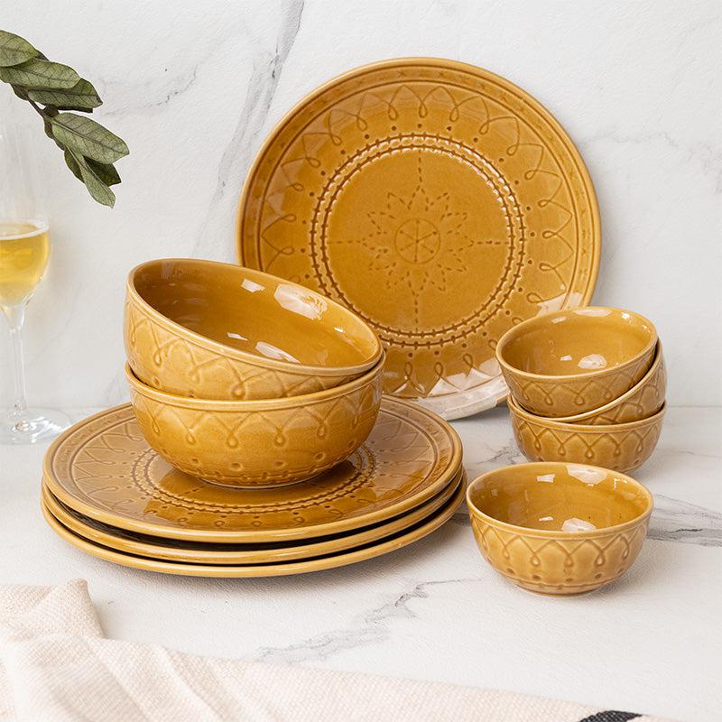 Buy Ekta Dinnerware (Yellow) - Ten Piece Set Dinner Set from Vaaree