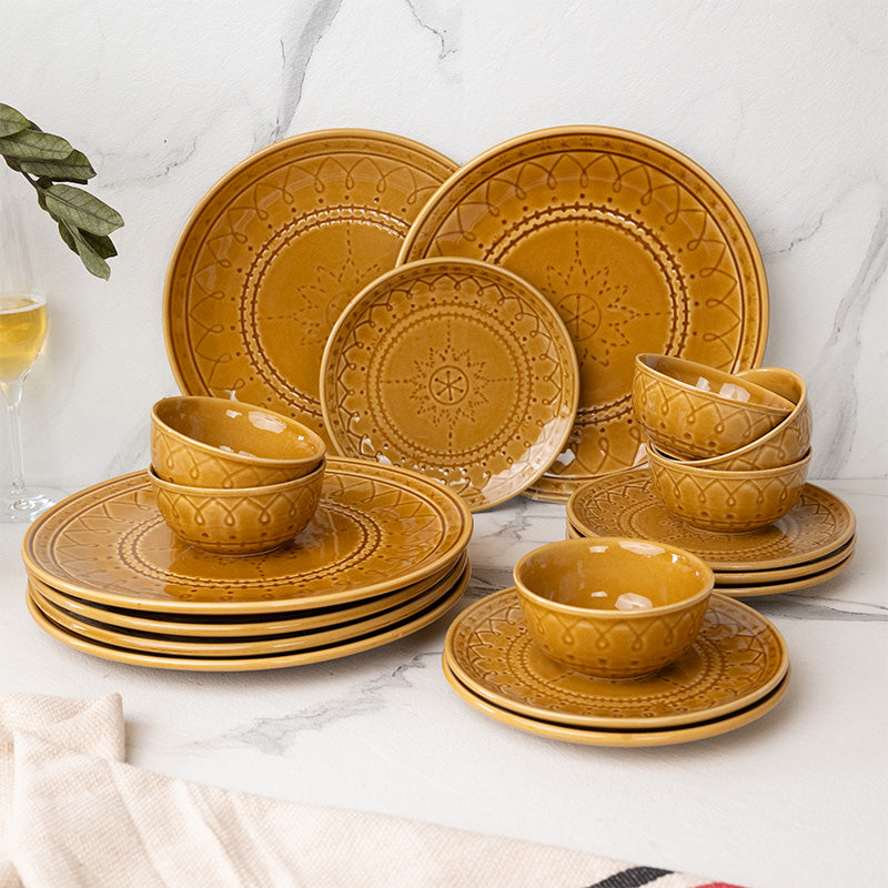 Dinner Set - Ekta Dinner Set (Yellow) - Eighteen Piece Set