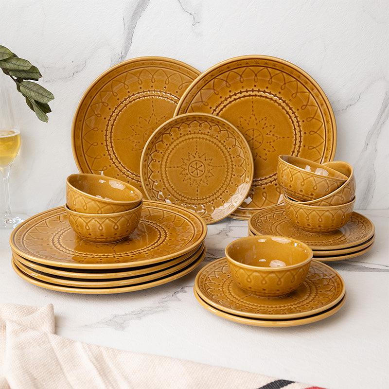 Buy Ekta Dinner Set (Yellow) - Eighteen Piece Set Dinner Set from Vaaree