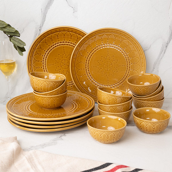 Dinner Set - Ekta Dinnerware (Yellow) - Eighteen Piece Set