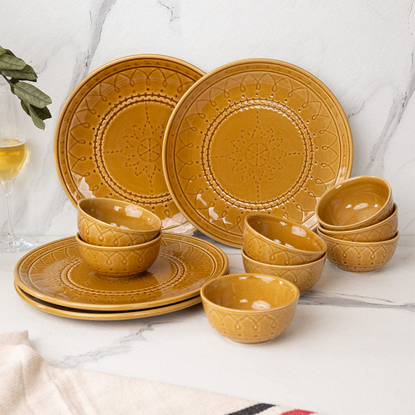 Dinner Set - Ekta Dining Set (Yellow) - Twelve Piece Set