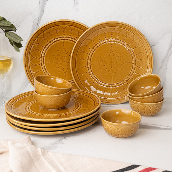 Dinner Set - Ekta Dinnerware (Yellow) - Twelve Piece Set