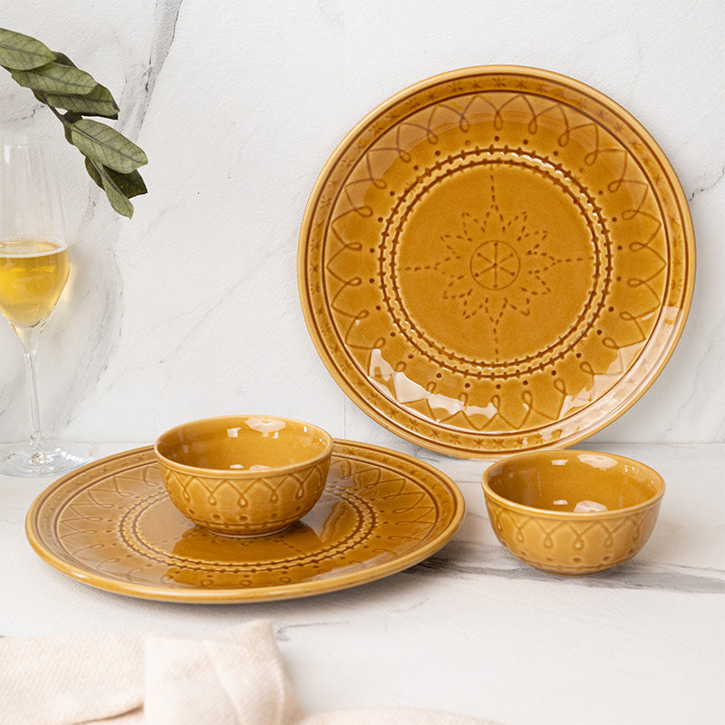 Dinner Set - Ekta Dinnerware (Yellow) - Four Piece Set