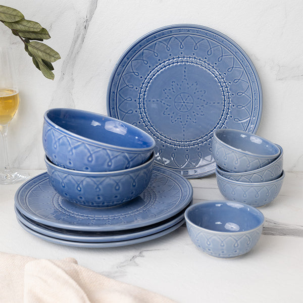 Buy Ekta Dinnerware (Mist Blue) - Ten Piece Set Dinner Set from Vaaree