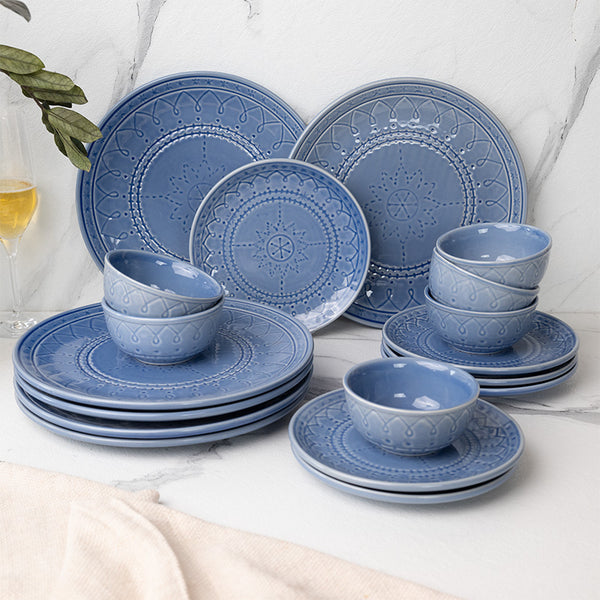 Dinner Set - Ekta Dinner Set (Mist Blue) - Eighteen Piece Set