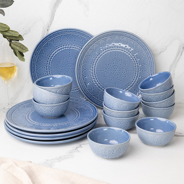 Dinner Set - Ekta Dinnerware (Mist Blue) - Eighteen Piece Set