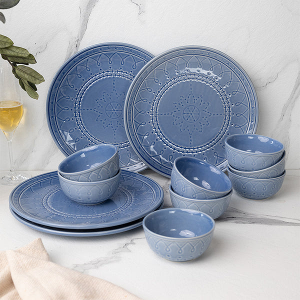 Dinner Set - Ekta Dining Set (Mist Blue) - Twelve Piece Set