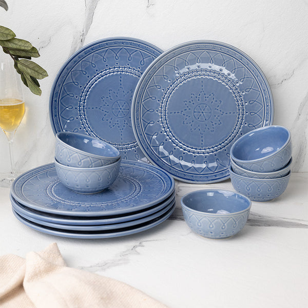 Dinner Set - Ekta Dinnerware (Mist Blue) - Twelve Piece Set