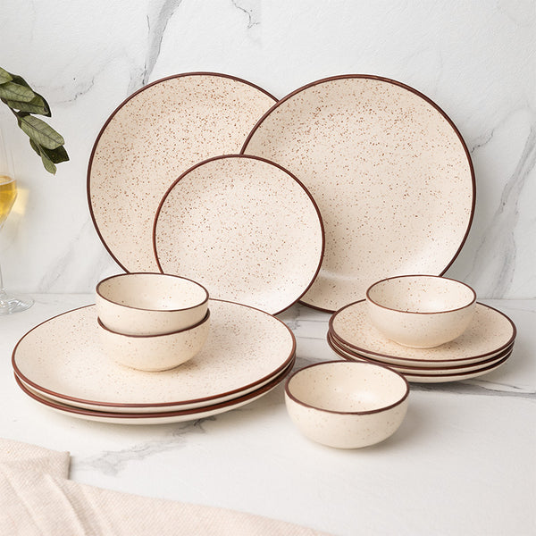 Buy Kestha Dinnerware (Beige) - Twelve Piece Set Dinner Set from Vaaree