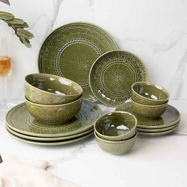 Dinner Set - Ekta Dinnerware (Moss Green) - Fourteen Piece Set