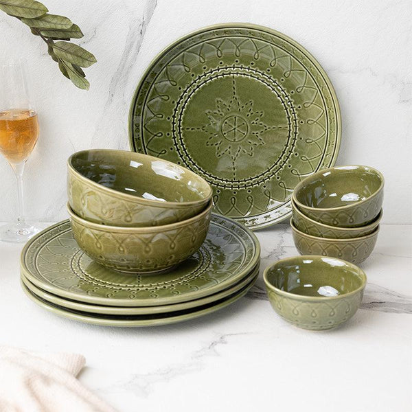 Buy Ekta Dinnerware (Moss Green) - Ten Piece Set Dinner Set from Vaaree