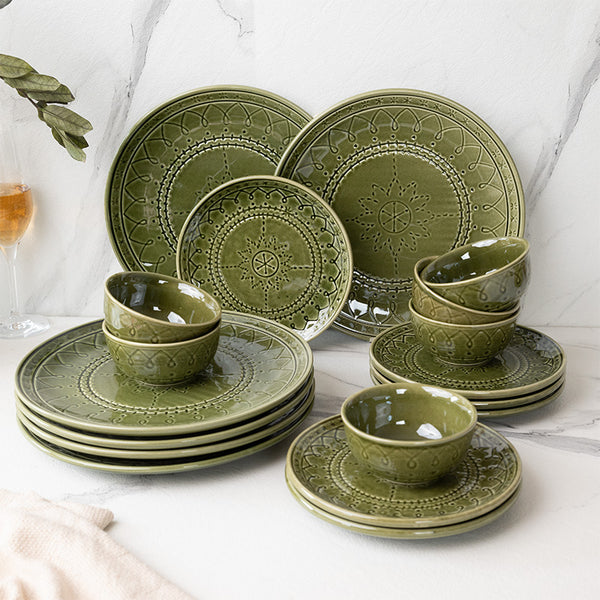 Buy Ekta Dinner Set (Moss Green) - Eighteen Piece Set Dinner Set from Vaaree