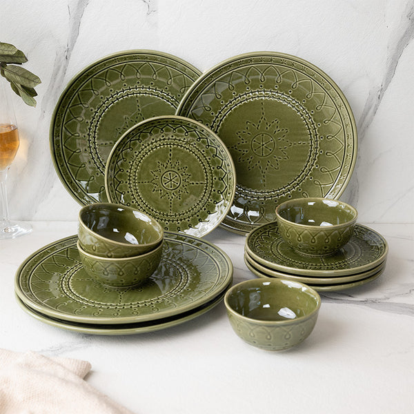 Dinner Set - Ekta Dinner Set (Moss Green) - Twelve Piece Set