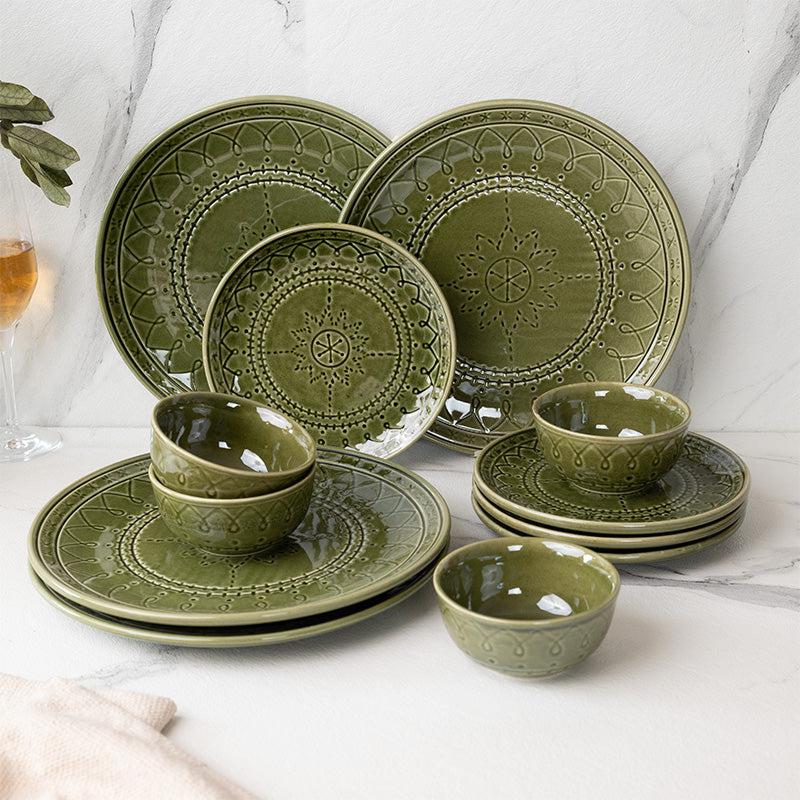 Buy Ekta Dinner Set (Moss Green) - Twelve Piece Set Dinner Set from Vaaree