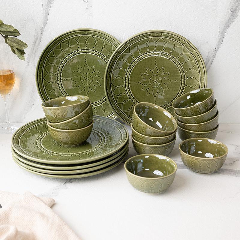 Buy Ekta Dinnerware (Moss Green) - Eighteen Piece Set Dinner Set from Vaaree