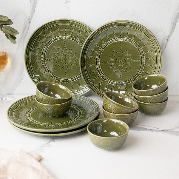 Dinner Set - Ekta Dining Set (Moss Green) - Twelve Piece Set