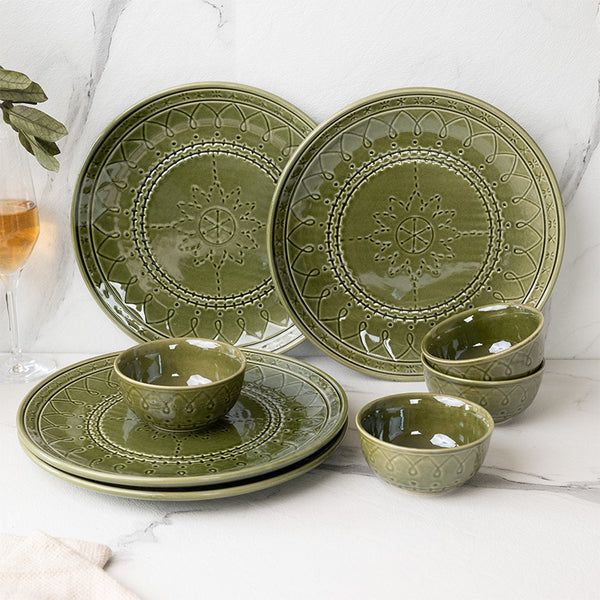 Buy Ekta Dinnerware (Moss Green) - Eight Piece Set Dinner Set from Vaaree