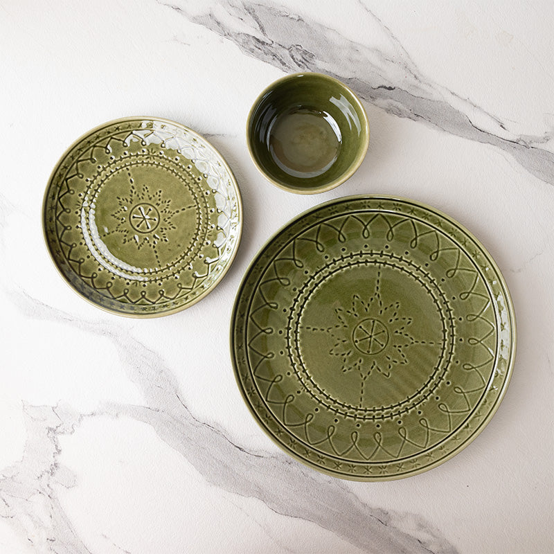 Dinner Set - Ekta Dinner Set (Moss Green) - Twelve Piece Set