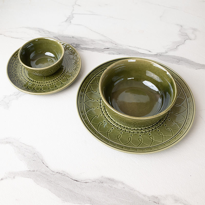 Dinner Set - Ekta Dinnerware (Moss Green) - Fourteen Piece Set