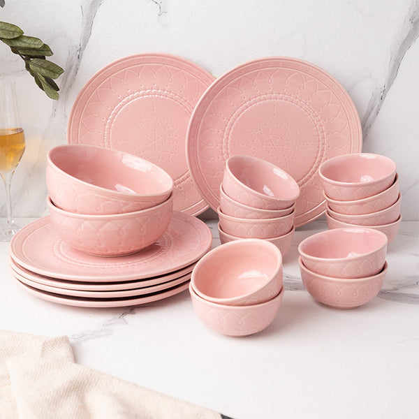 Dinner Set - Ekta Dinnerware (Pink) - Twenty Piece Set