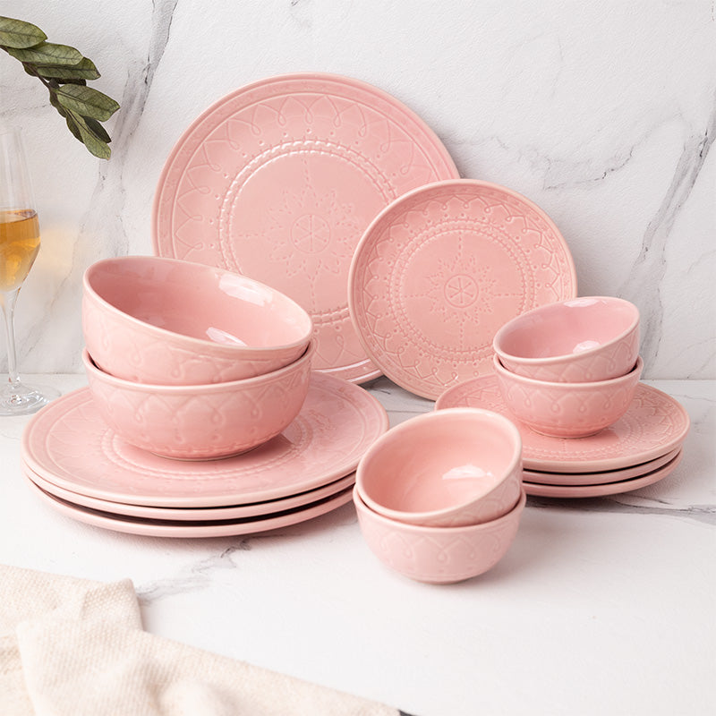 Buy Ekta Dinnerware (Pink) - Fourteen Piece Set Dinner Set from Vaaree