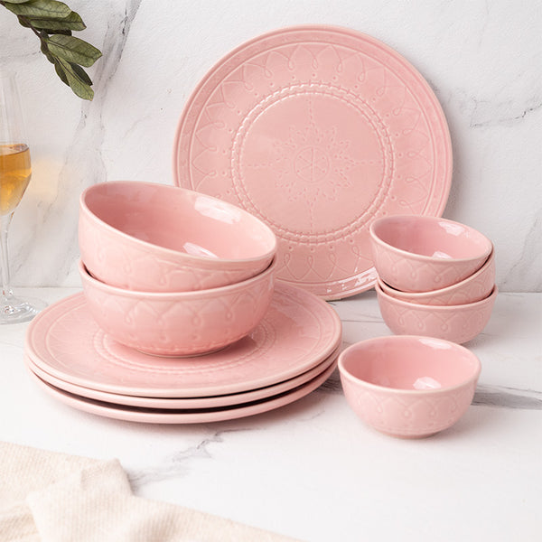 Buy Ekta Dinnerware (Pink) - Ten Piece Set Dinner Set from Vaaree