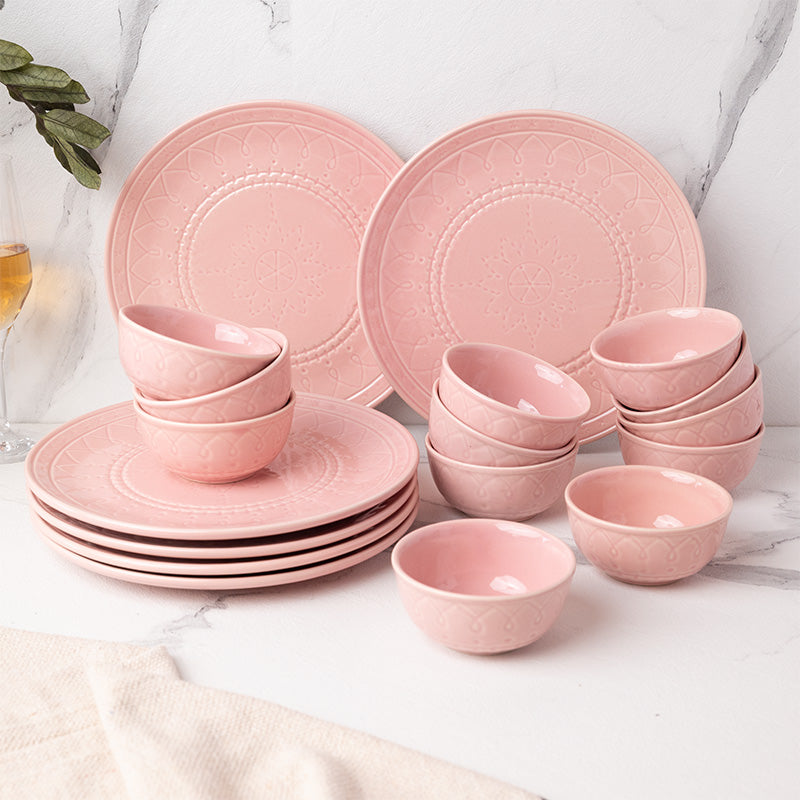 Dinner Set - Ekta Dinnerware (Pink) - Eighteen Piece Set