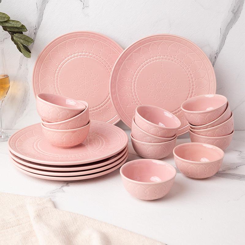 Buy Ekta Dinnerware (Pink) - Eighteen Piece Set Dinner Set from Vaaree