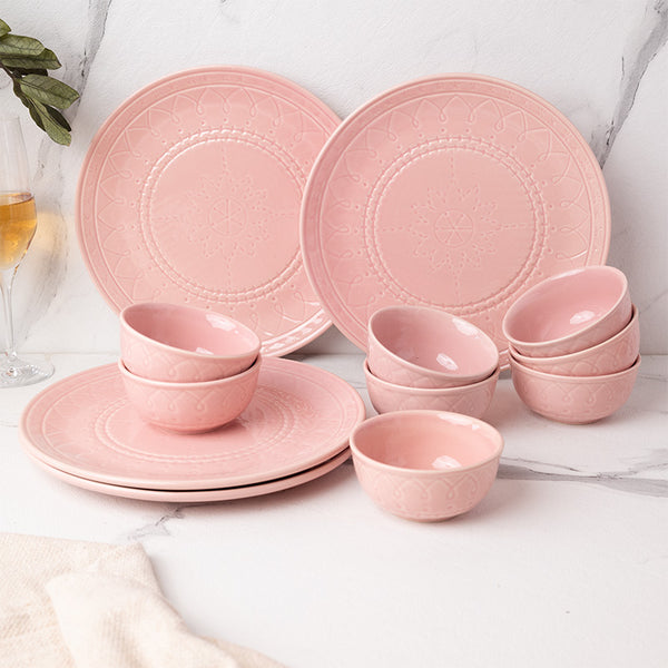 Dinner Set - Ekta Dining Set (Pink) - Twelve Piece Set