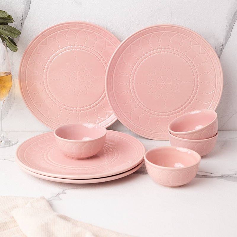 Dinner Set - Ekta Dinnerware (Pink) - Eight Piece Set