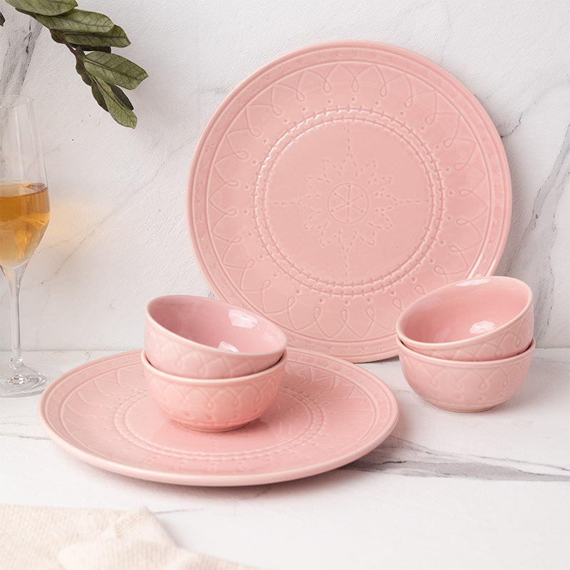 Buy Ekta Dinnerware (Pink) - Six Piece Set Dinner Set from Vaaree