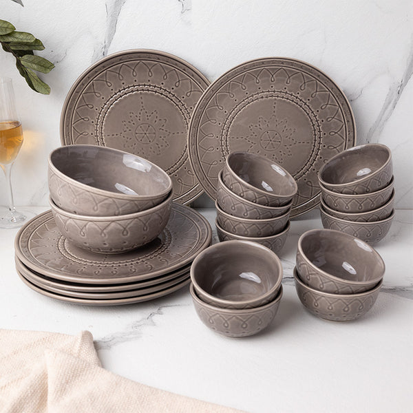 Buy Ekta Dinnerware (Ash Grey) - Twenty Piece Set Dinner Set from Vaaree