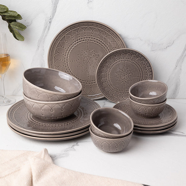 Dinner Set - Ekta Dinnerware (Ash Grey) - Fourteen Piece Set