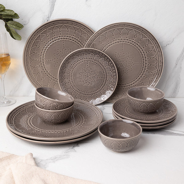 Dinner Set - Ekta Dining Set (Ash Grey) - Twelve Piece Set