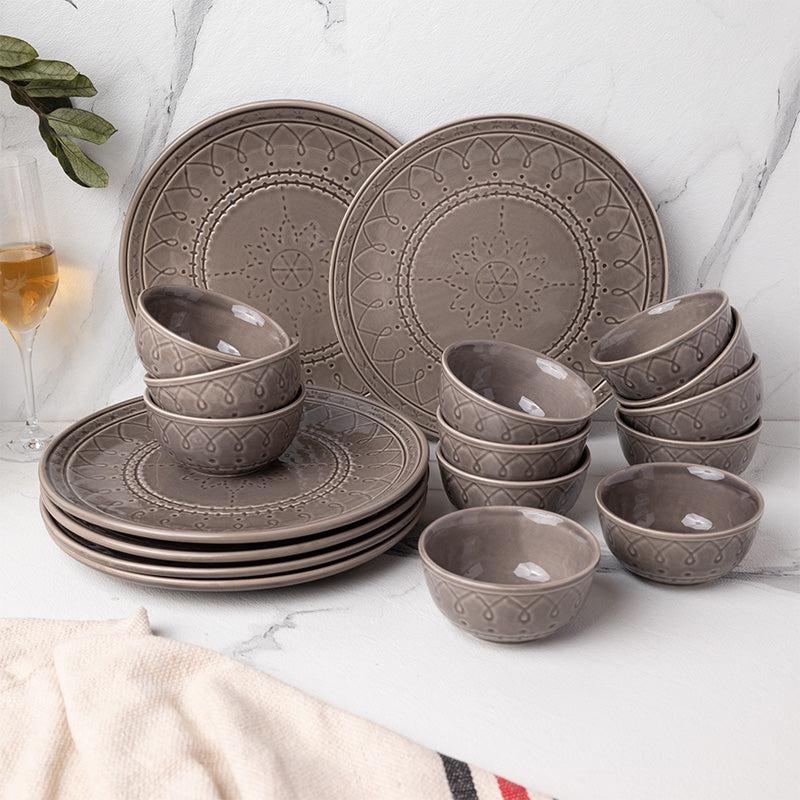 Buy Ekta Dinnerware (Ash Grey) - Eighteen Piece Set Dinner Set from Vaaree