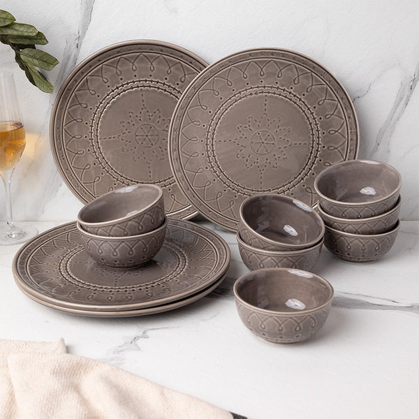 Dinner Set - Ekta Dinner Set (Ash Grey) - Twelve Piece Set