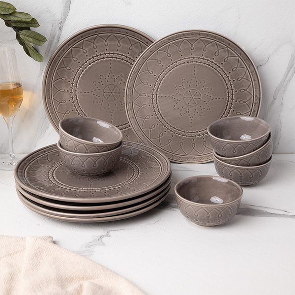 Dinner Set - Ekta Dinnerware (Ash Grey) - Twelve Piece Set