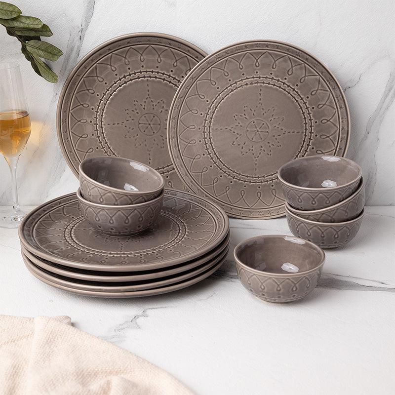 Buy Ekta Dinnerware (Ash Grey) - Twelve Piece Set Dinner Set from Vaaree