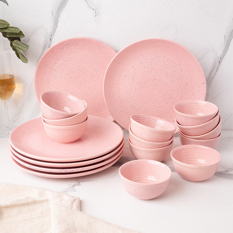 Dinner Set - Kestha Dinnerware (Pastel Pink) - Eighteen Piece Set