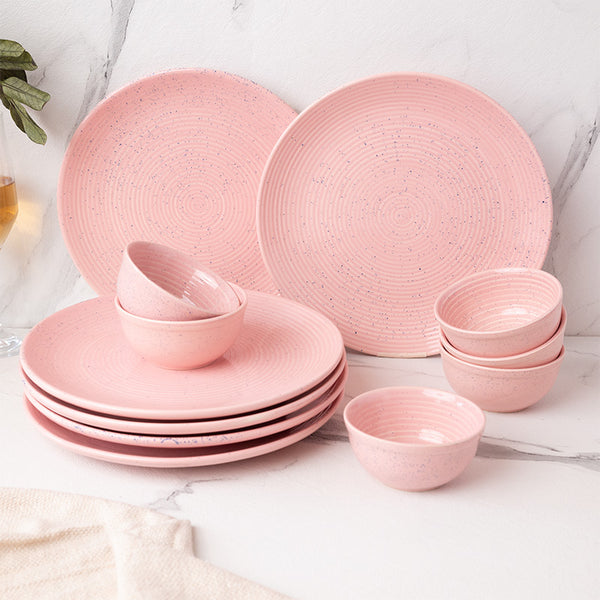 Dinner Set - Kestha Dinnerware (Pastel Pink) - Twelve Piece Set