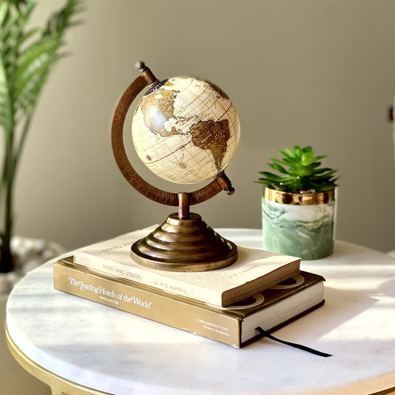 Buy Metrico Globe Showpiece - Beige & Antique Brown Showpieces from Vaaree