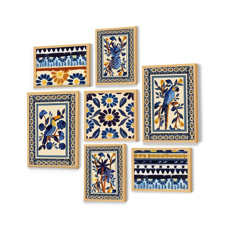 Buy Blue Indian Floral Charm Wall Art - Set of Seven Wall Art & Paintings from Vaaree