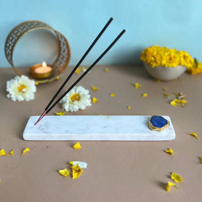 Buy Taavi Handcrafted Marble Incense Holder With Agate Plating - Blue Incense Holders from Vaaree