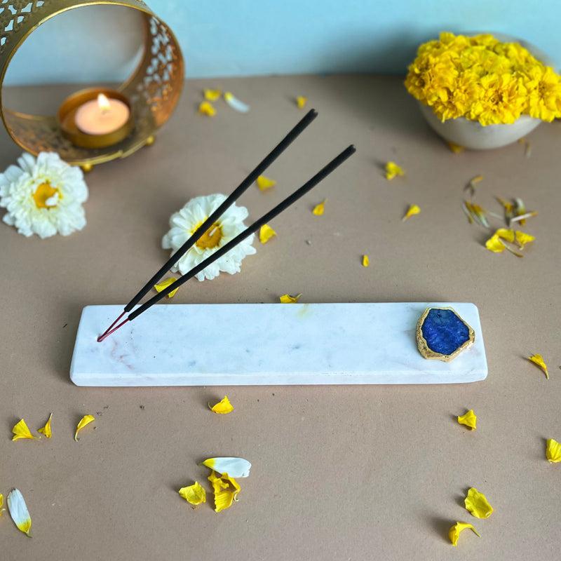 Buy Taavi Handcrafted Marble Incense Holder With Agate Plating - Blue Incense Holders from Vaaree