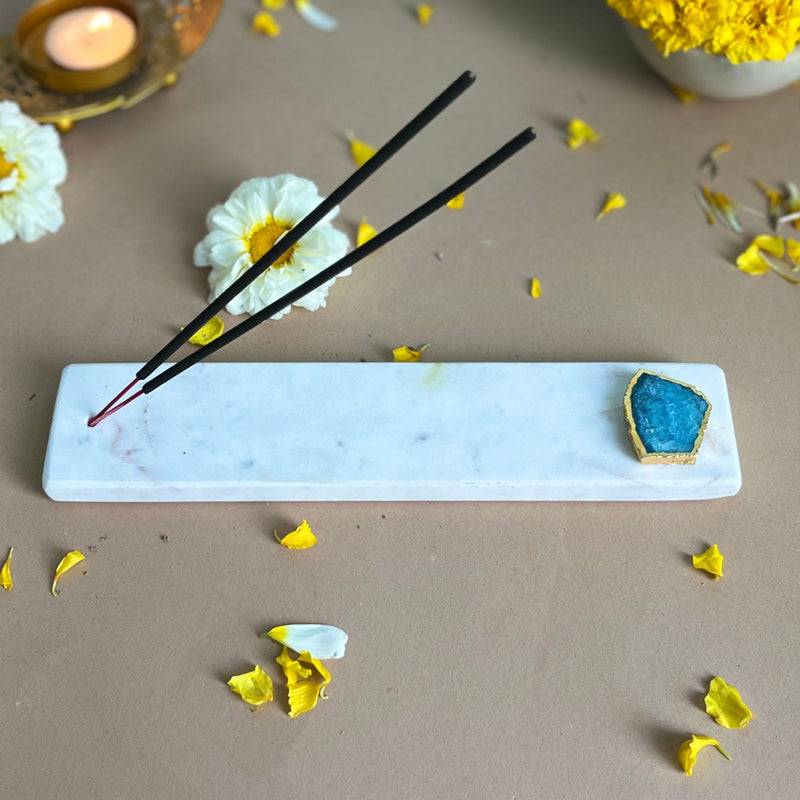 Buy Taavi Handcrafted Marble Incense Holder With Agate Plating - Turquoise Incense Holders from Vaaree