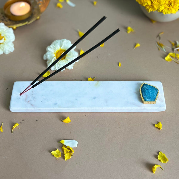 Buy Nima Marble Incense Holder With Agate Plating - Turquoise Blue Incense Holders from Vaaree