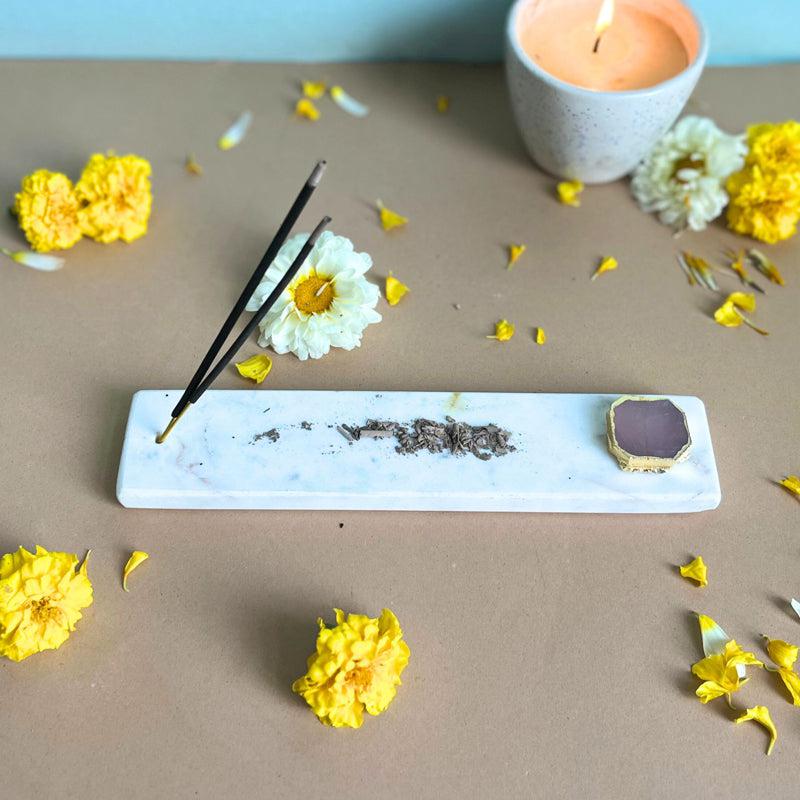 Buy Taavi Handcrafted Marble Incense Holder With Agate Plating - Rose Quartz Incense Holders from Vaaree