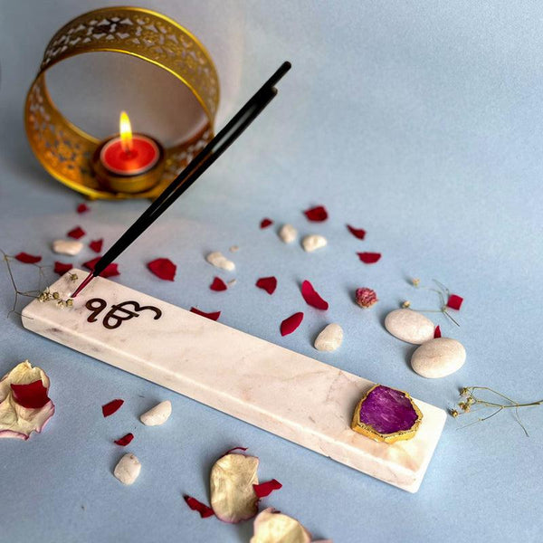 Buy In Onkar Marble Incense Holder With Agate Plating - Pink Incense Holders from Vaaree