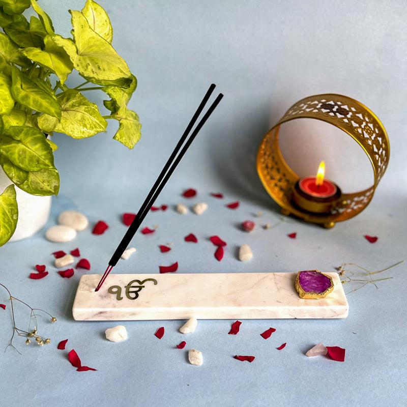 Buy In Onkar Marble Incense Holder With Agate Plating - Pink Incense Holders from Vaaree